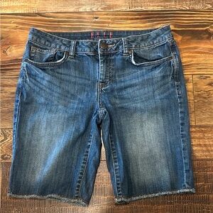 Elle Blue Denim Bermuda Shorts with Frayed Edges